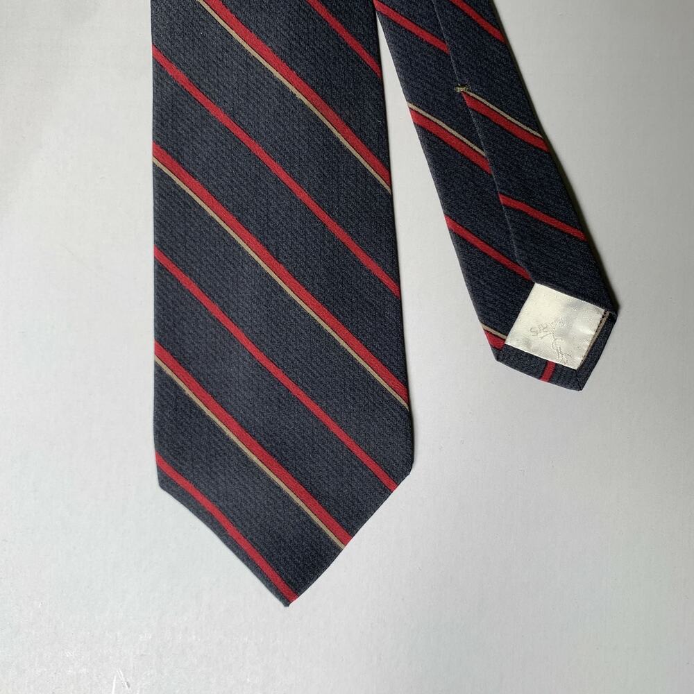 YVES SAINT LAURENT Navy Red Diagonal Stripe Silk Tie